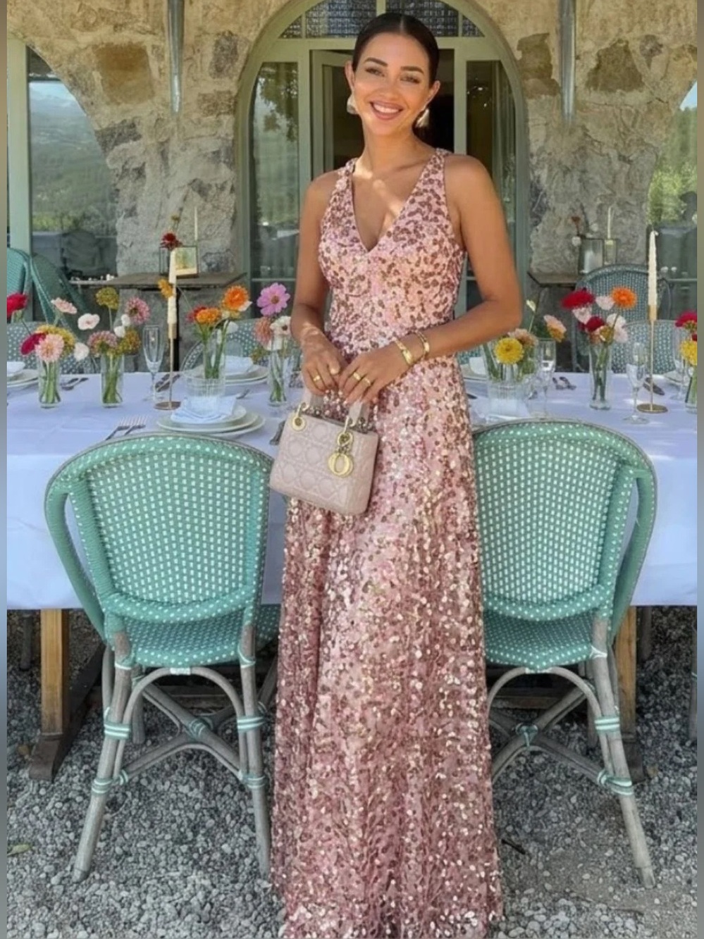 Dress the Population Ariyah Sequin Gown in Blush | Size M